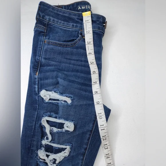 American Eagle Outfitters Women's Jegging  Dark Blue Ripped Skinny Jeans - Picture 6 of 10